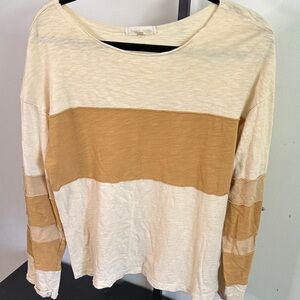 Chic Cream and Tan Long Sleeve Top